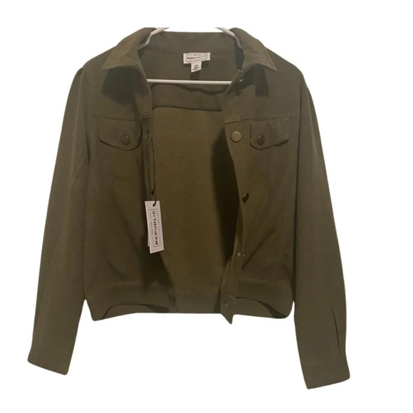 FOR THE REPUBLIC - Puff Shoulder Felted Cropped Jacket Womens Size M Olive - Picture 6 of 6